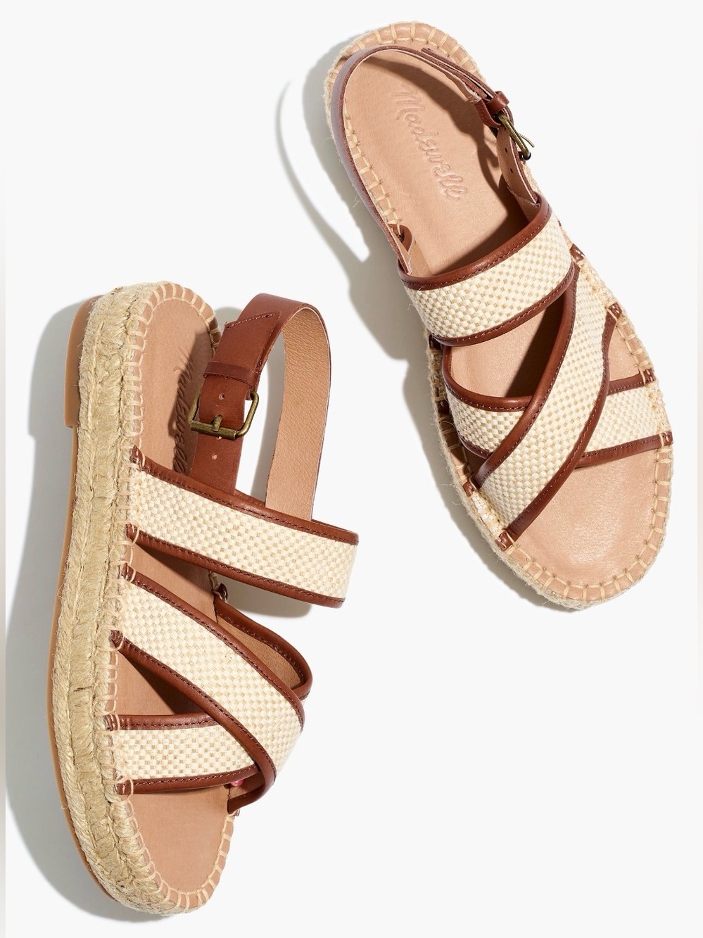 Madewell The Julie Espadrille Sandals Platform Shoes 7.5 Brown Tan Woven